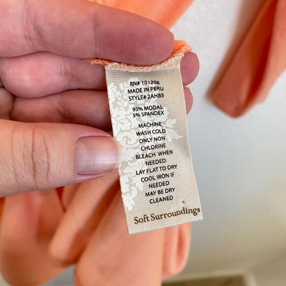 Soft Surroundings Freya Henley Tunic Top Peach Coral Pocket Front Boho Modal - Picture 6 of 7